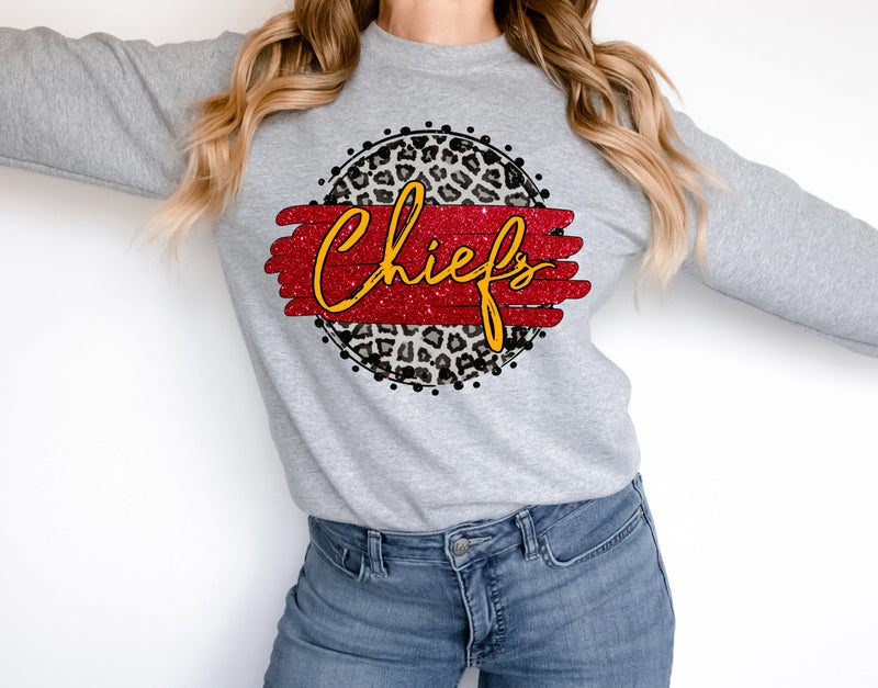 Chiefs Red/Yellow Leopard Circle Graphic Tee - Merch Girls