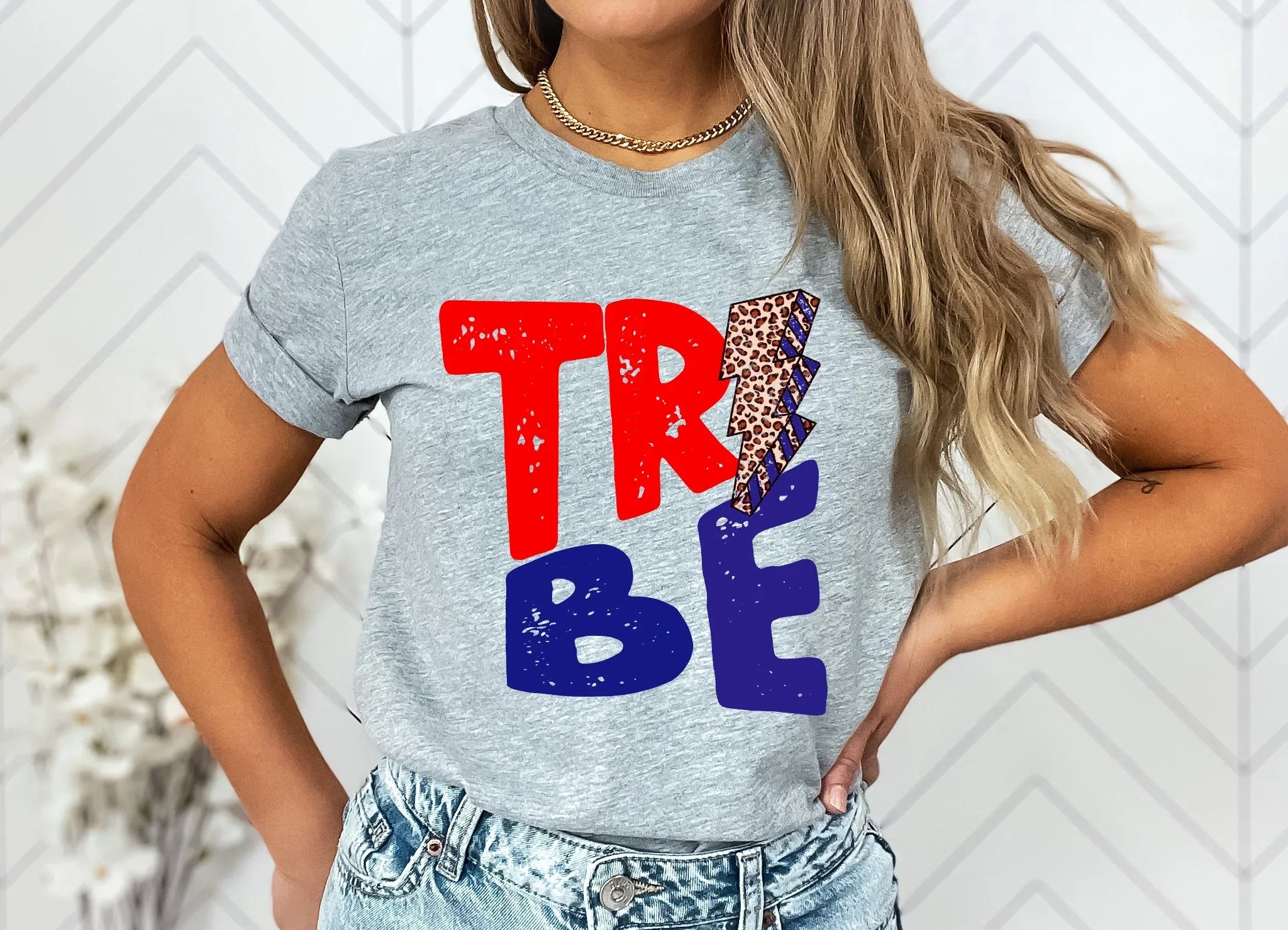 Tribe Red and Navy Lightning Bolt Graphic Tee - Merch Girls