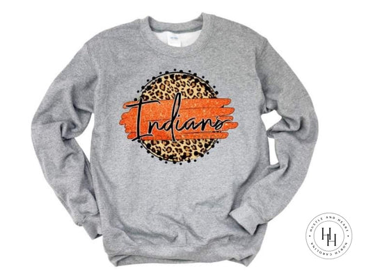 Indians Orange/black With White Outline Graphic Tee Shirt