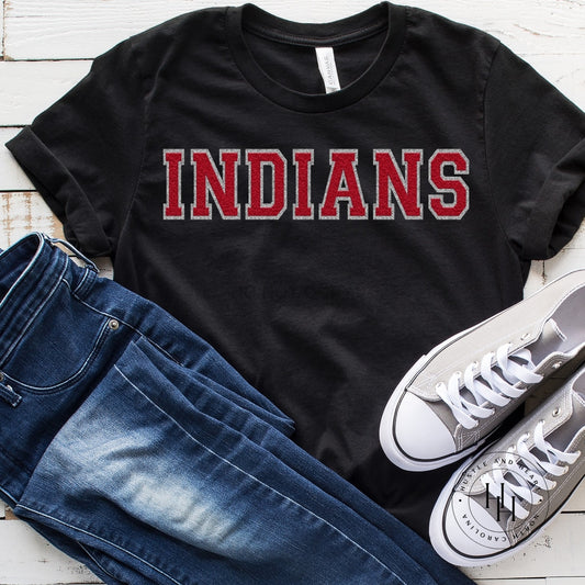 Indians Red Faux Chenille Letters Graphic Tee