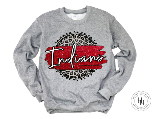 Indians Red/white With Black Outline Graphic Tee Shirt