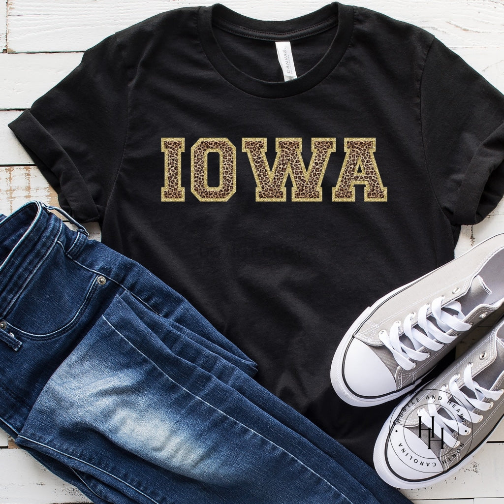 Iowa Leopard Faux Chenille Letters Graphic Tee