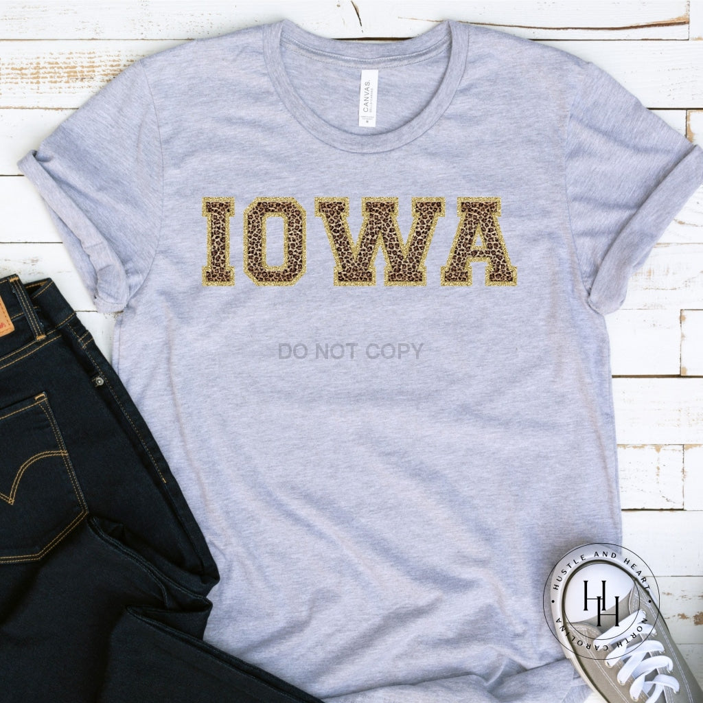 Iowa Leopard Faux Chenille Letters Graphic Tee