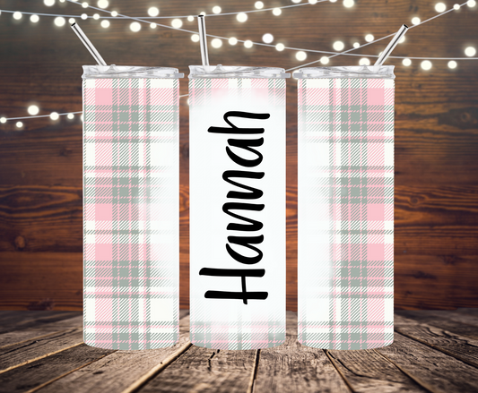 Personalized Pink Plaid Preppy Completed 20oz Skinny Tumbler