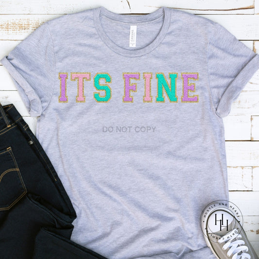 Its Fine Lilac/pink/turq/gold Faux Chenille Letters Graphic Tee
