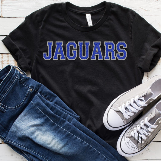 Jaguars Blue Faux Chenille Letters Graphic Tee