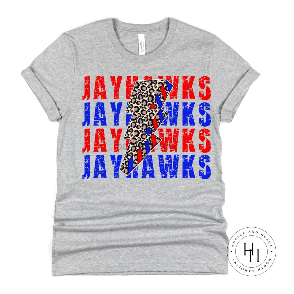 Jayhawks Red Blue Lightning Bolt Graphic Tee