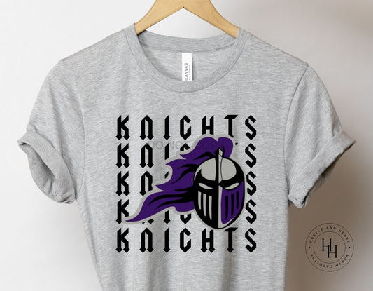 Knights Purple And Grey Repeating Custom Mascot Graphic Tee Youth Small / Unisex Shirt