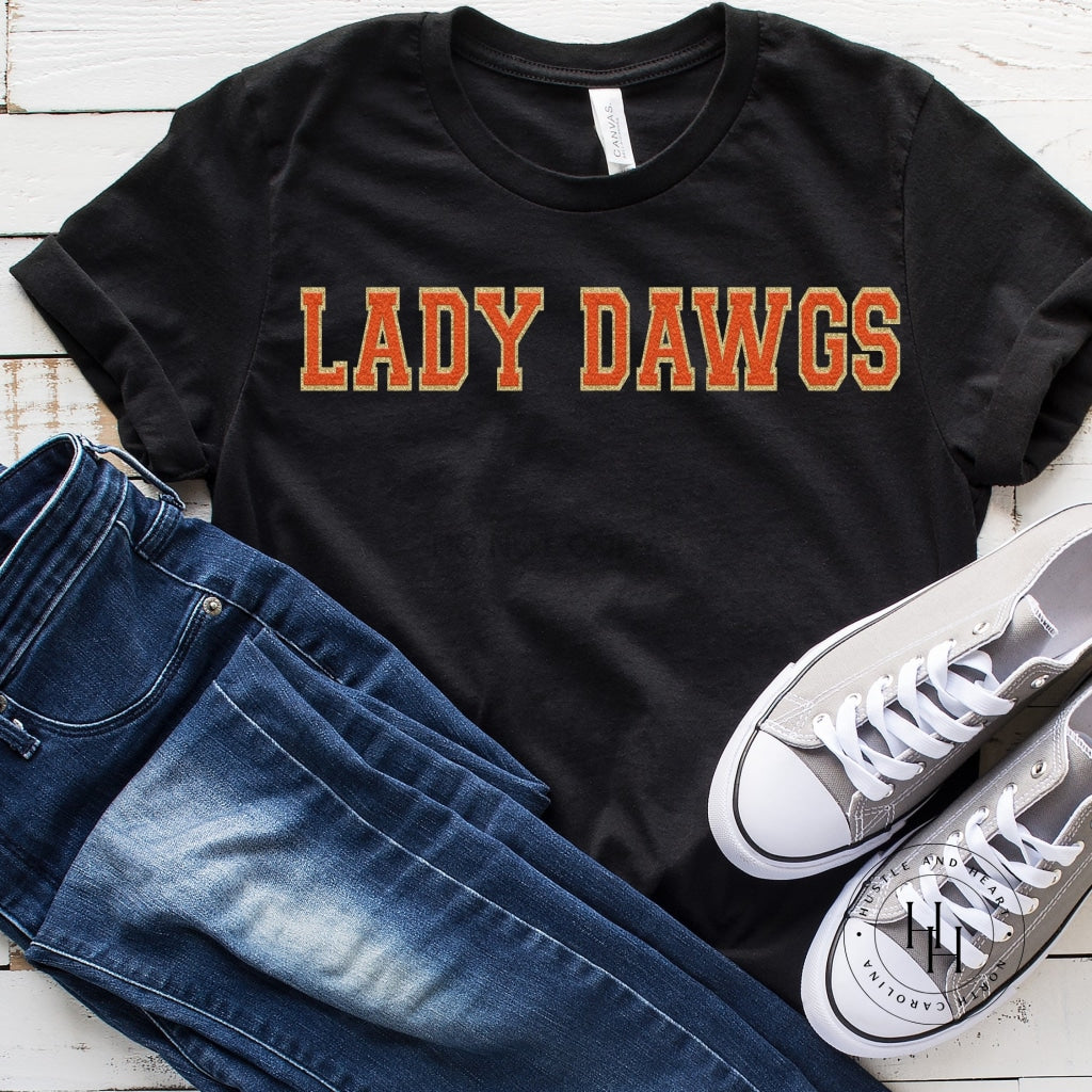 Lady Dawgs Burnt Orange Faux Chenille Letters Graphic Tee