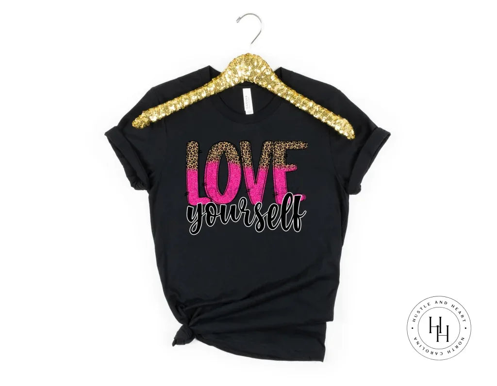 Love Yourself Hot Pink and Leopard Split Graphic Tee - Merch Girls