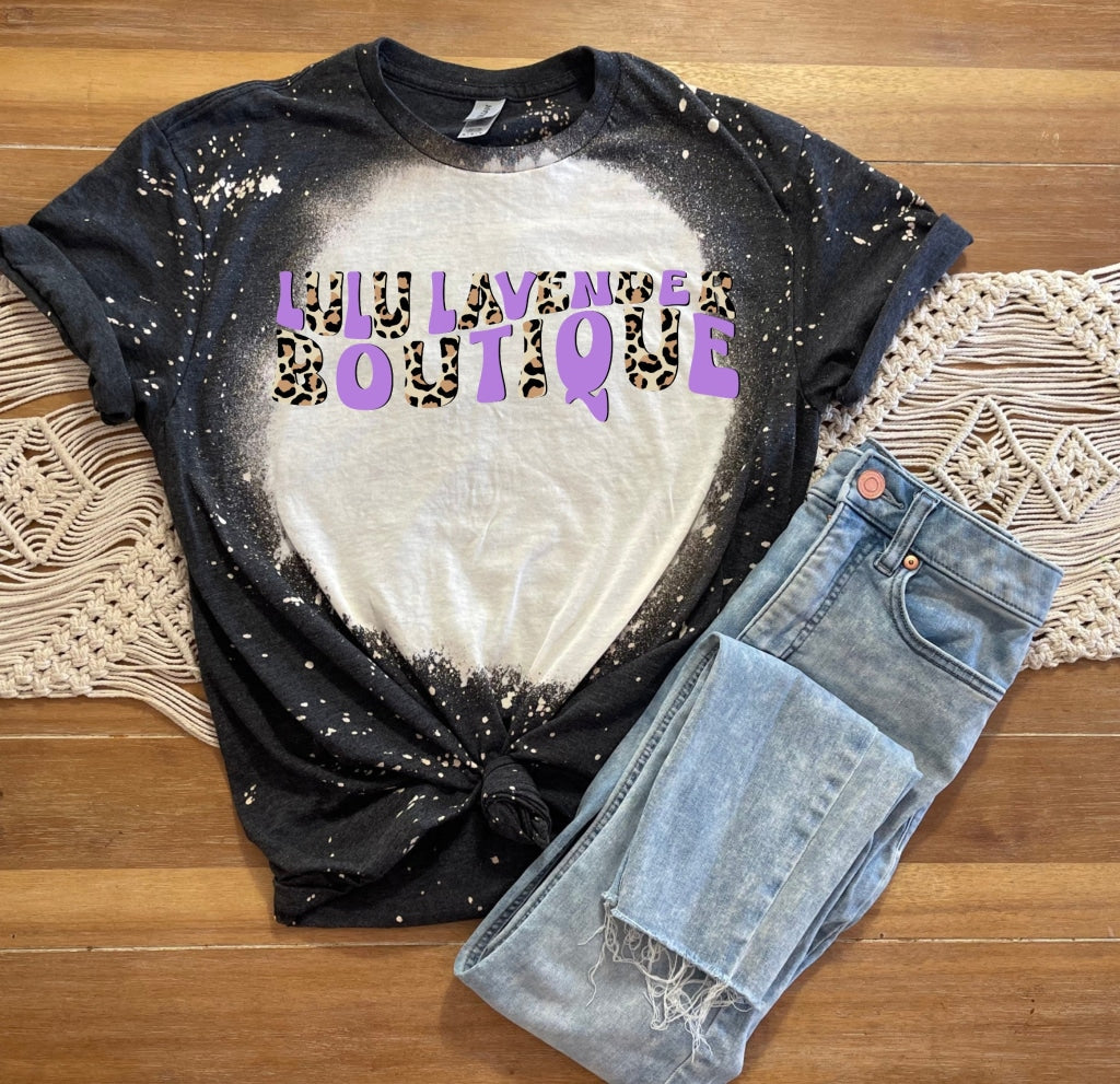 Lulu Lavendar Boutique Black Bleach Tee Clothing