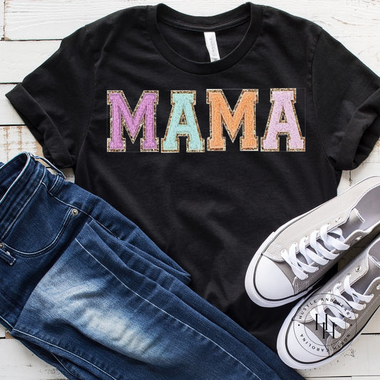 Mama Colorful Faux Chenille Letters Graphic Tee