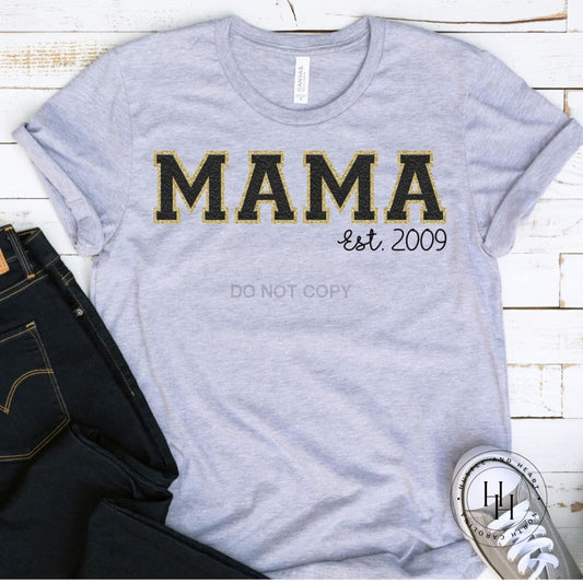Mama Est Black Faux Chenille Graphic Tee Shirt