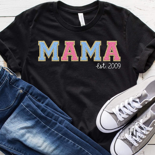 Mama Est Blue/pink Faux Chenille Graphic Tee Shirt