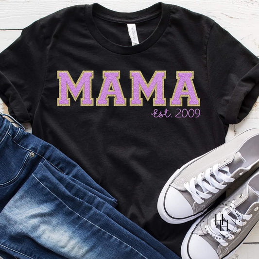 Mama Est Lavendar Faux Chenille Graphic Tee Shirt