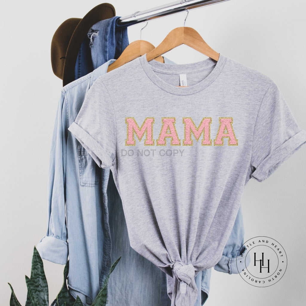Mama Light Pink/gold Faux Chenille Letters Graphic Tee Dtg