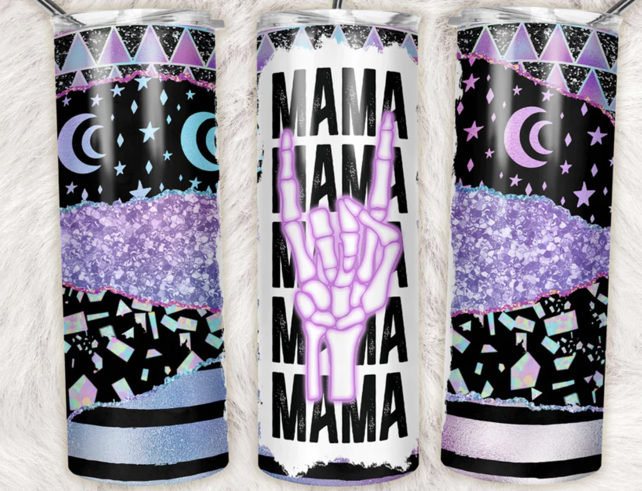 Neon Purple Stacked Mama Completed 20oz Skinny Tumbler