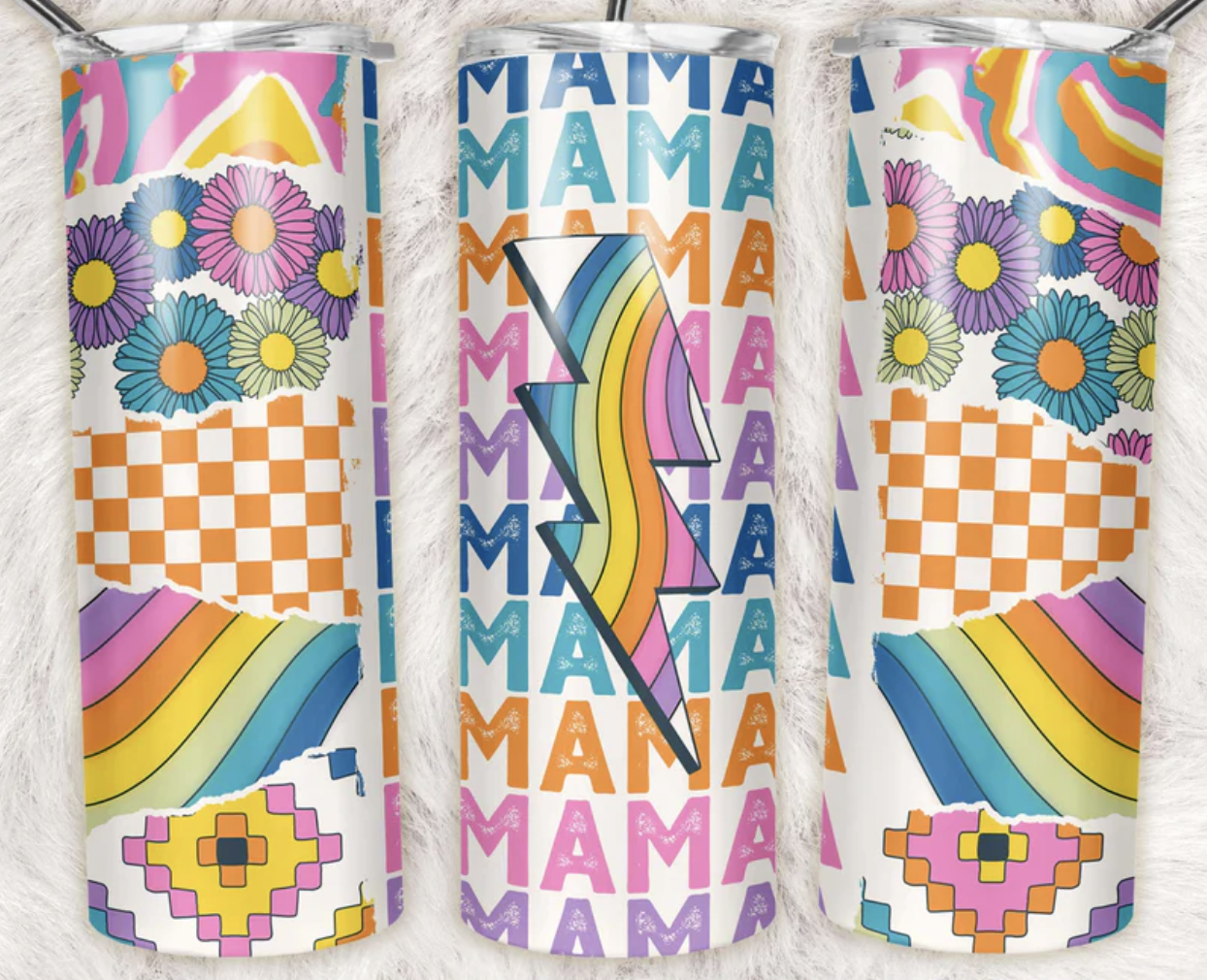 Stacked Mama Rainbow Completed 20oz Skinny Tumbler