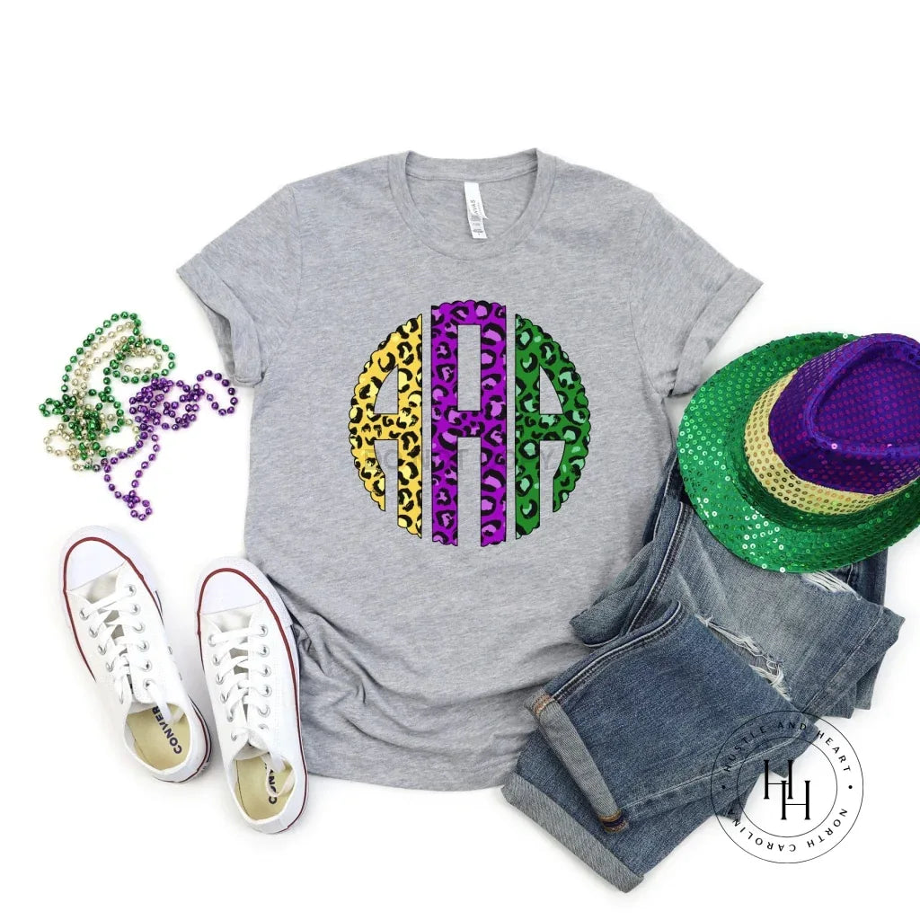 Mardi Gras Leopard Monogram Graphic Tee - Merch Girls