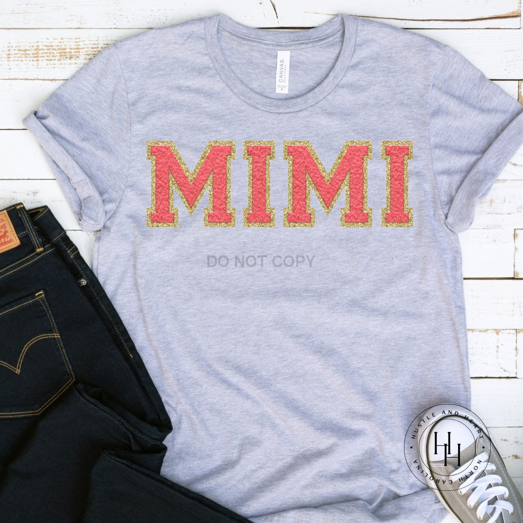 Mimi Coral/gold Faux Chenille Letters Graphic Tee