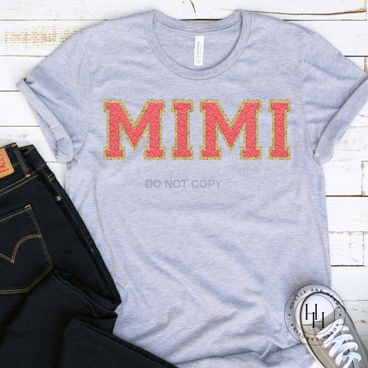 Mimi Coral/gold Faux Chenille Letters Graphic Tee