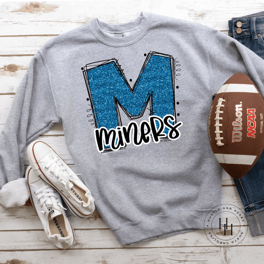 Miners Carolina Blue Glitter Varsity Doodle Graphic Tee Unisex Tee