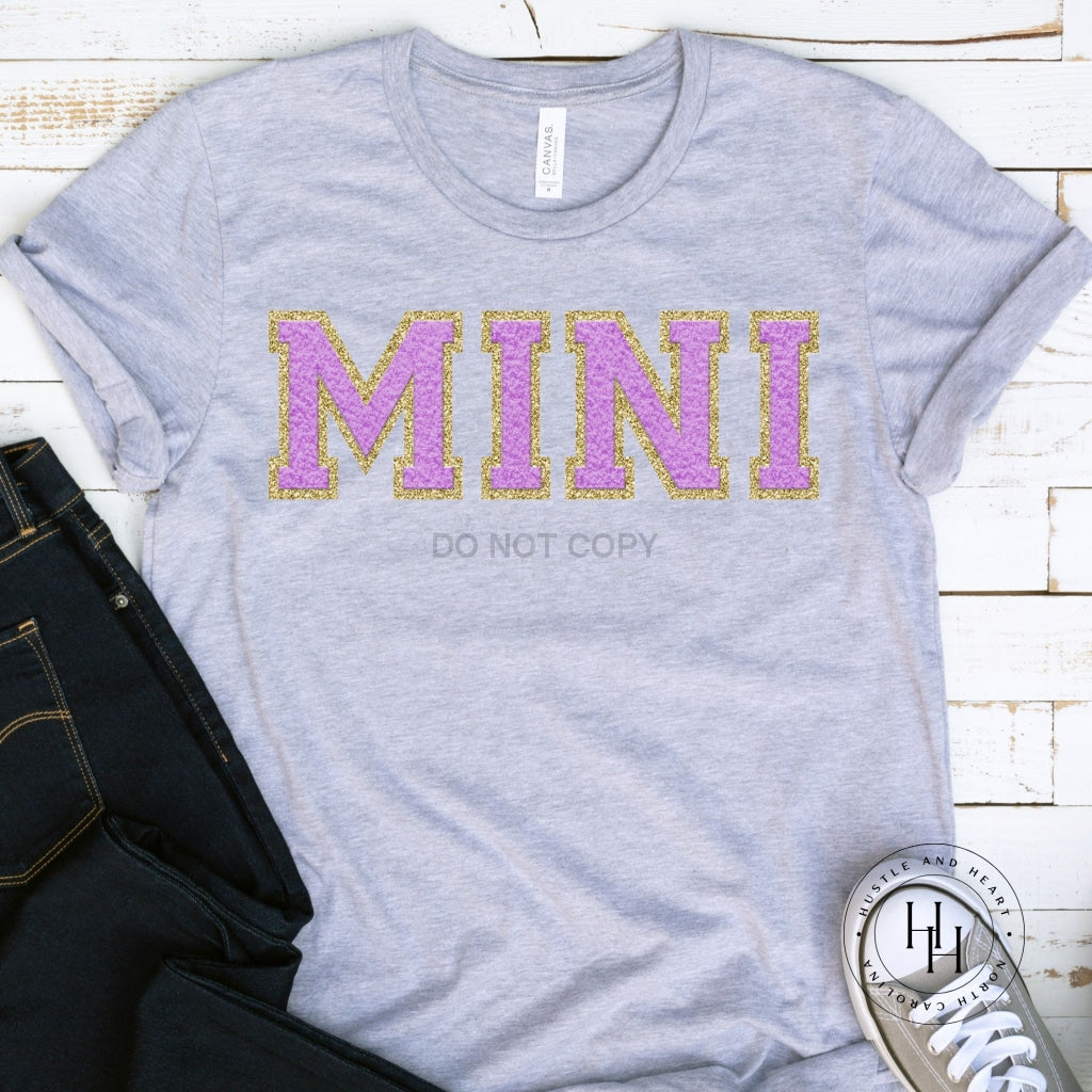 Mini Lilac/gold Faux Chenille Letters Graphic Tee