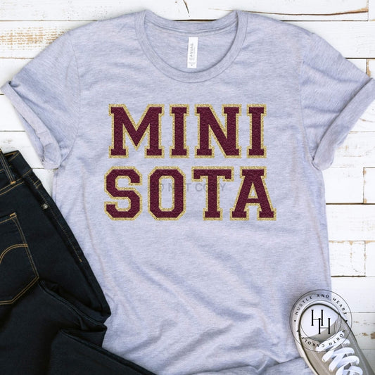 Mini Sota Burgundy/gold Faux Chenille Letters Graphic Tee