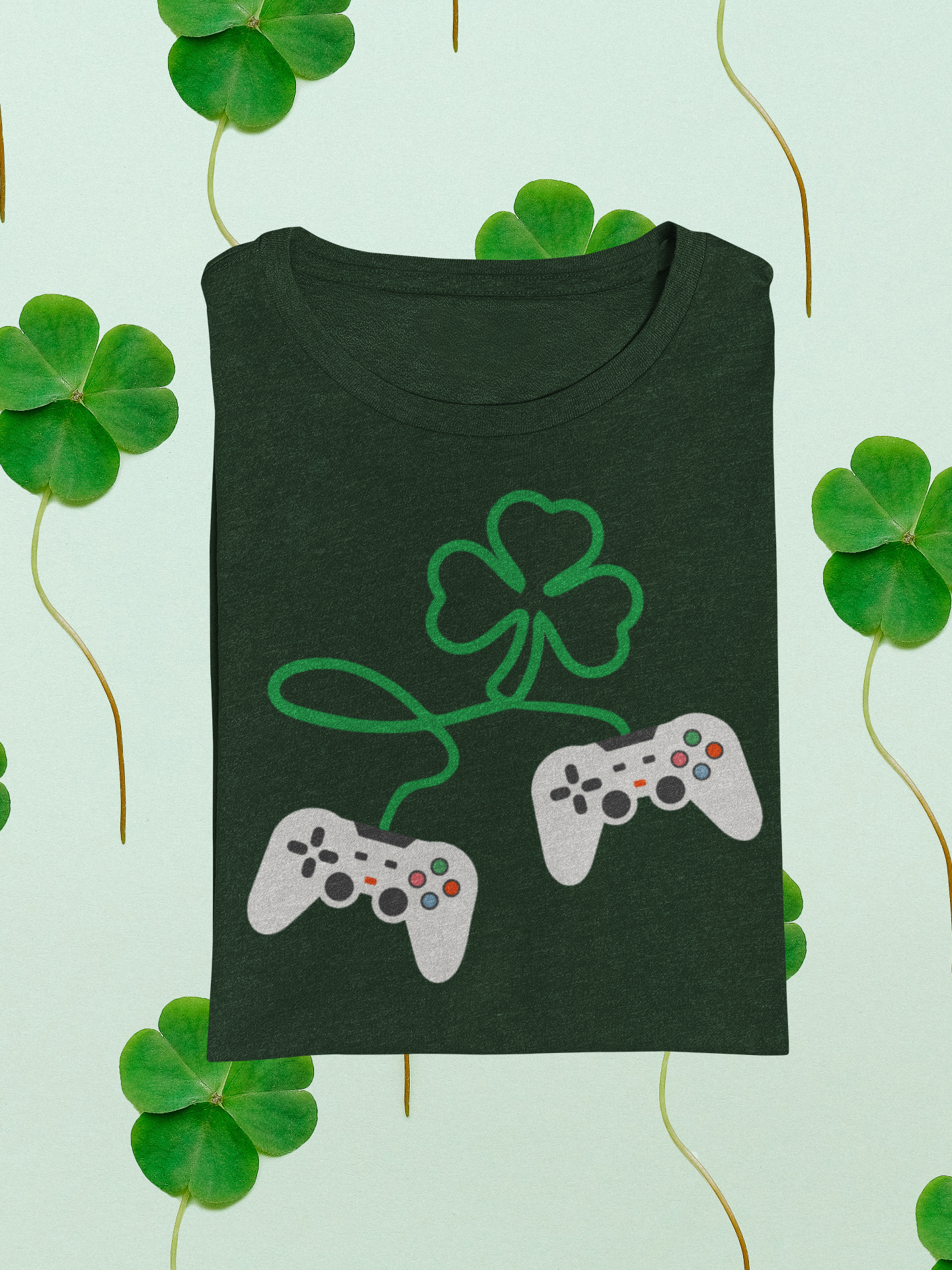 Gamer Lucky Shamrock St Patricks Day Graphic Tee