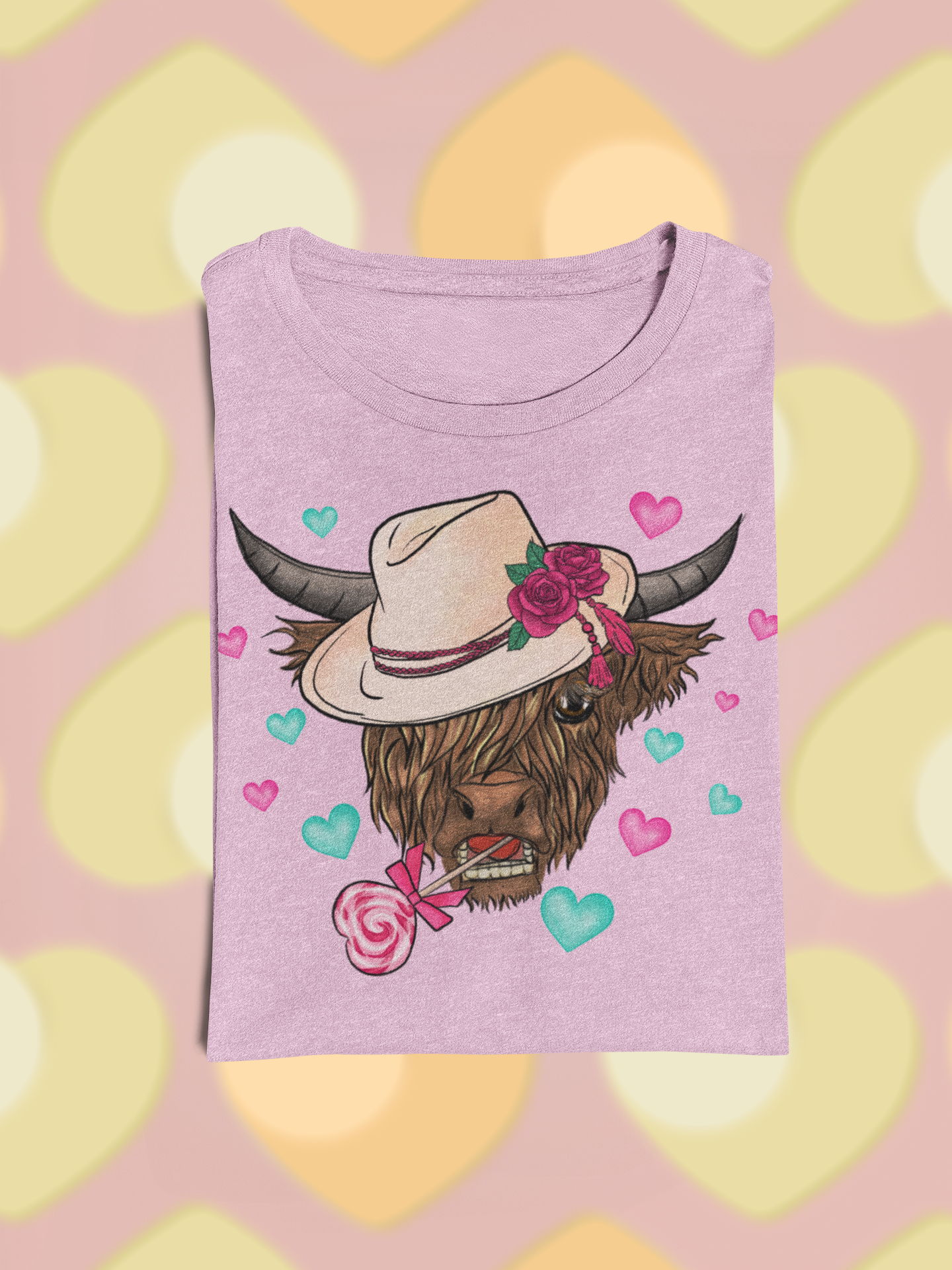 Highland Cow in a Fedora Valentine's Day Graphic Tee