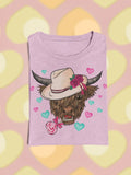 Highland Cow in a Fedora Valentine's Day Graphic Tee - Merch Girls