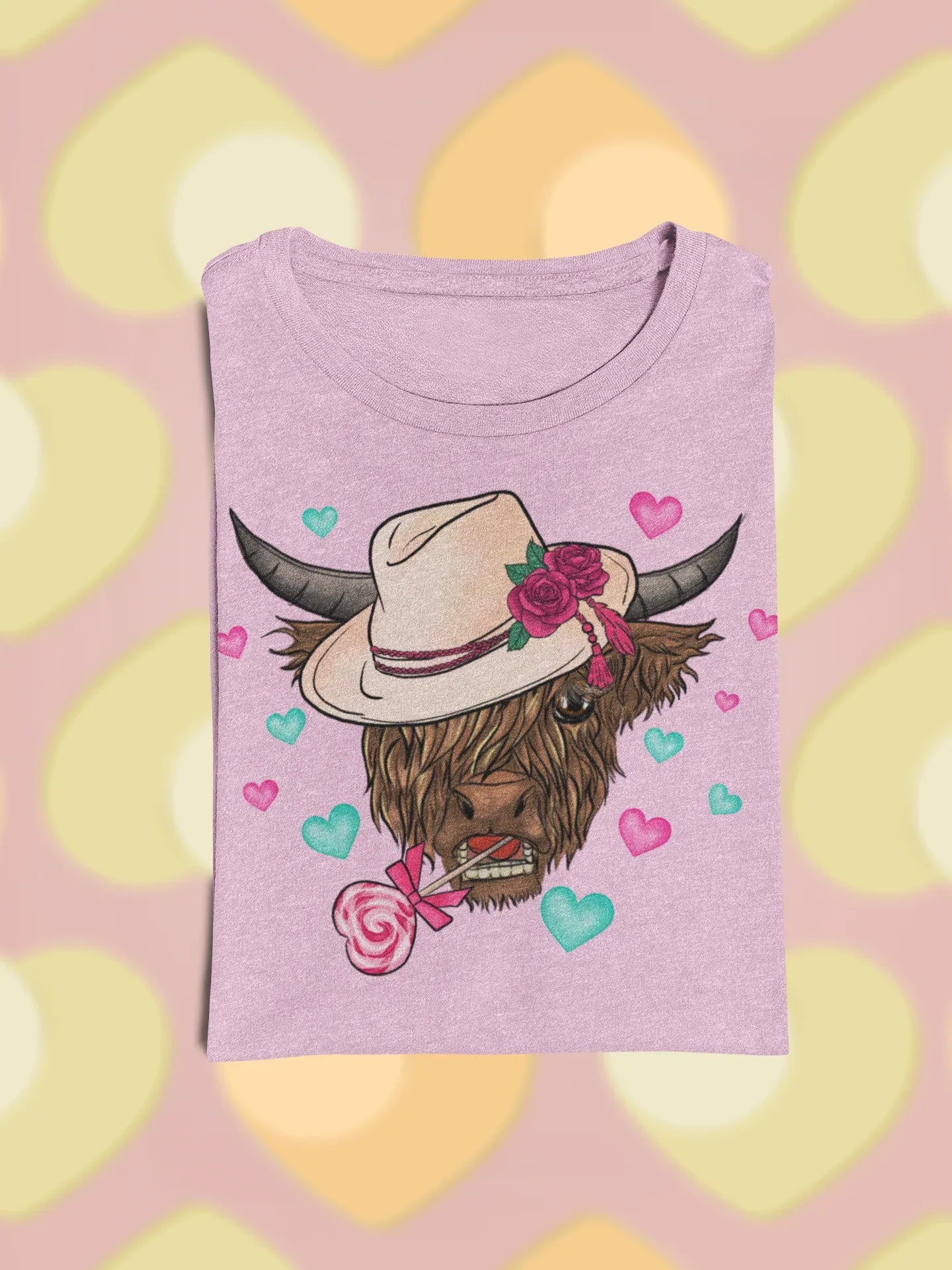 Highland Cow in a Fedora Valentine's Day Graphic Tee - Merch Girls