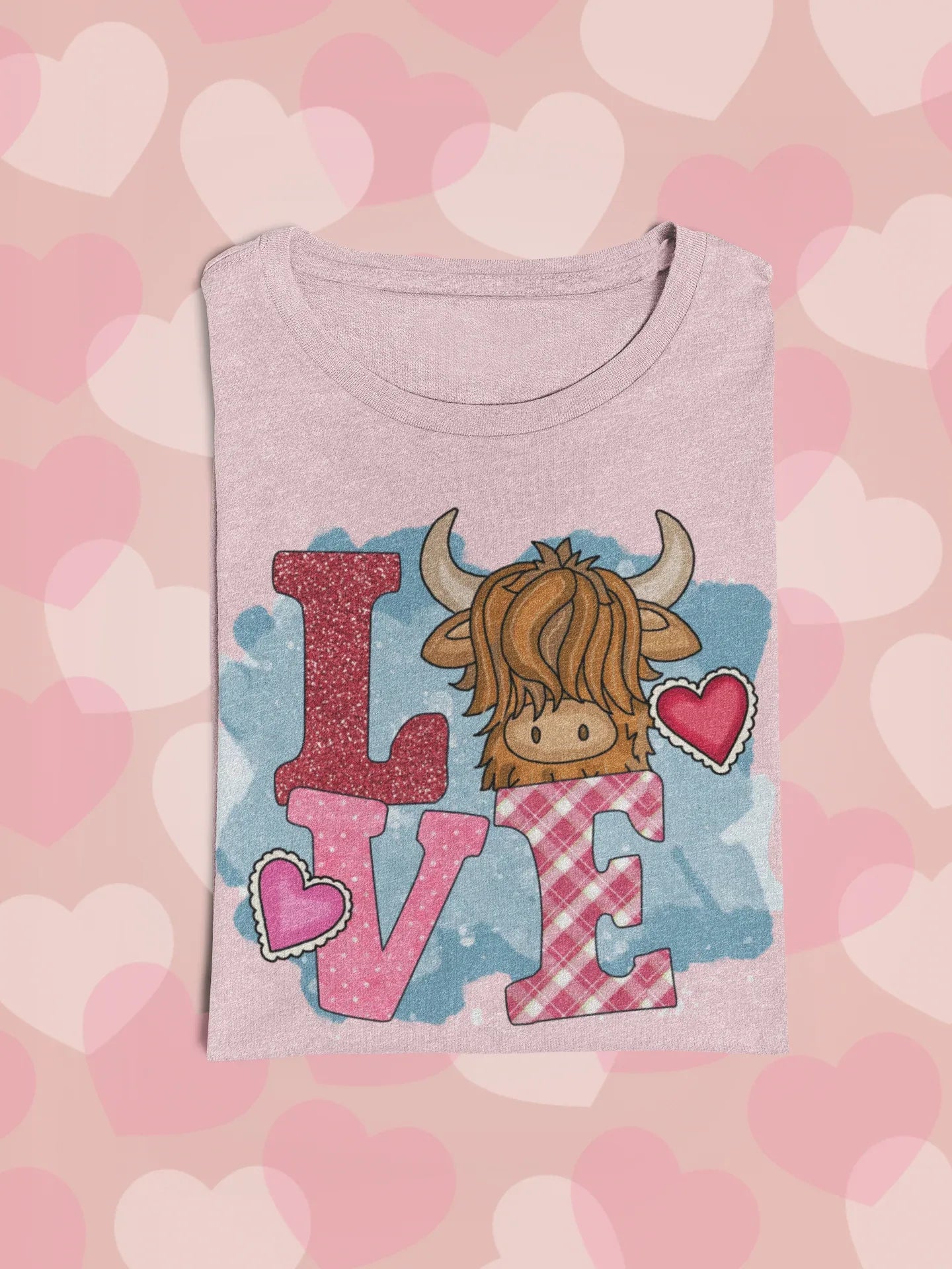 LOVE Highland Cow Valentine's Day Graphic Tee - Merch Girls