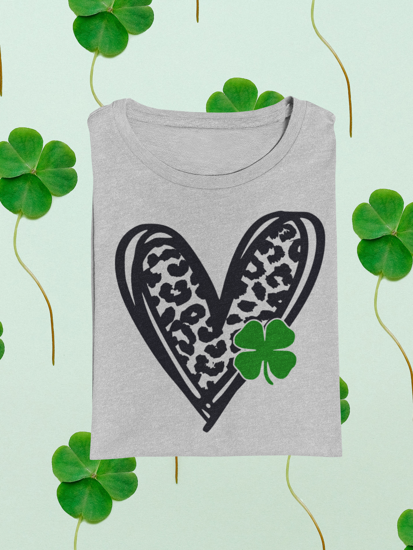 Leopard Heart and Shamrock St Patricks Graphic Tee