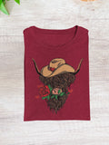 Cowboy Shaggy Highland Cow with Roses Valentine's Day Graphic Tee - Merch Girls
