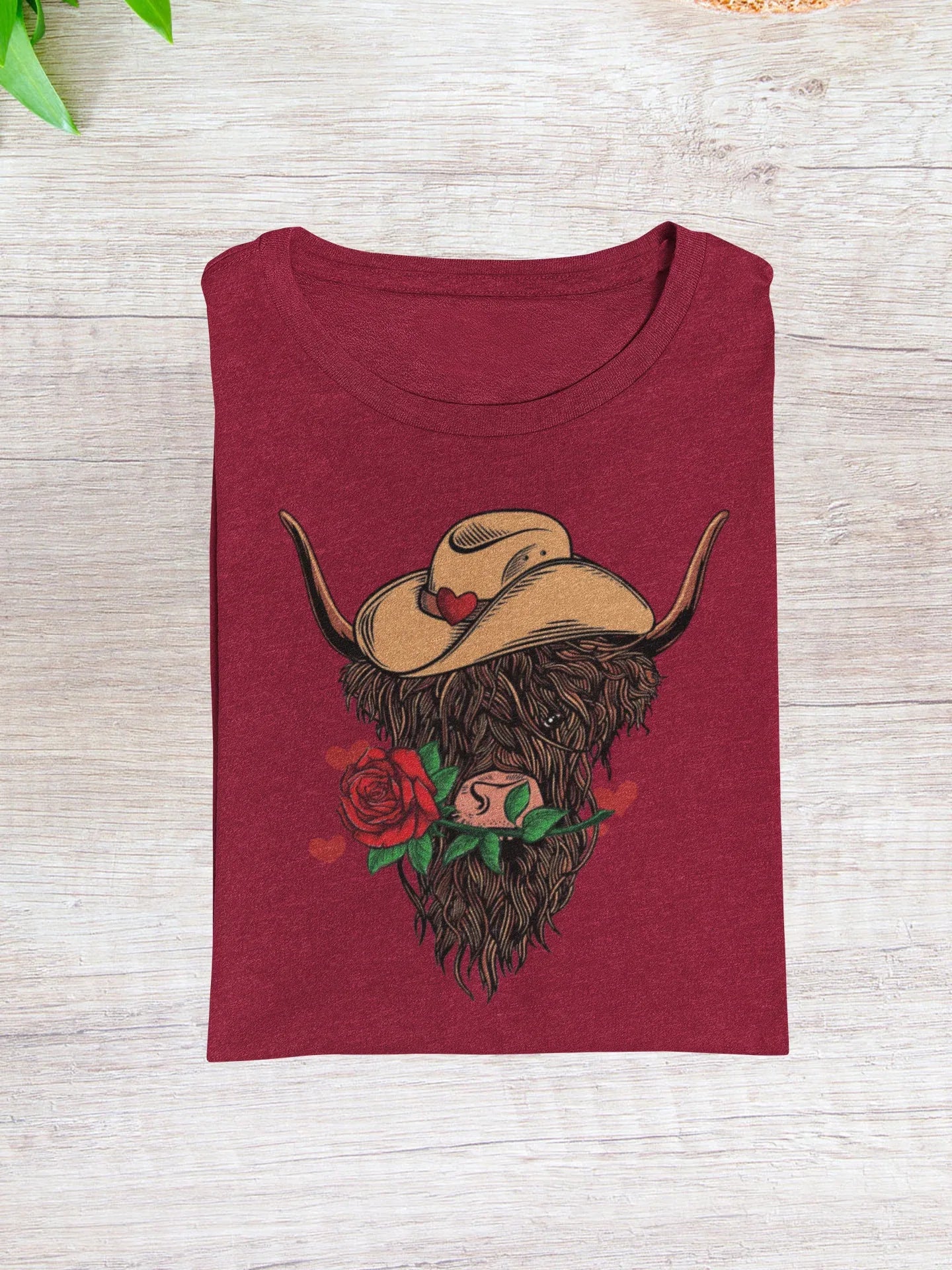 Cowboy Shaggy Highland Cow with Roses Valentine's Day Graphic Tee - Merch Girls