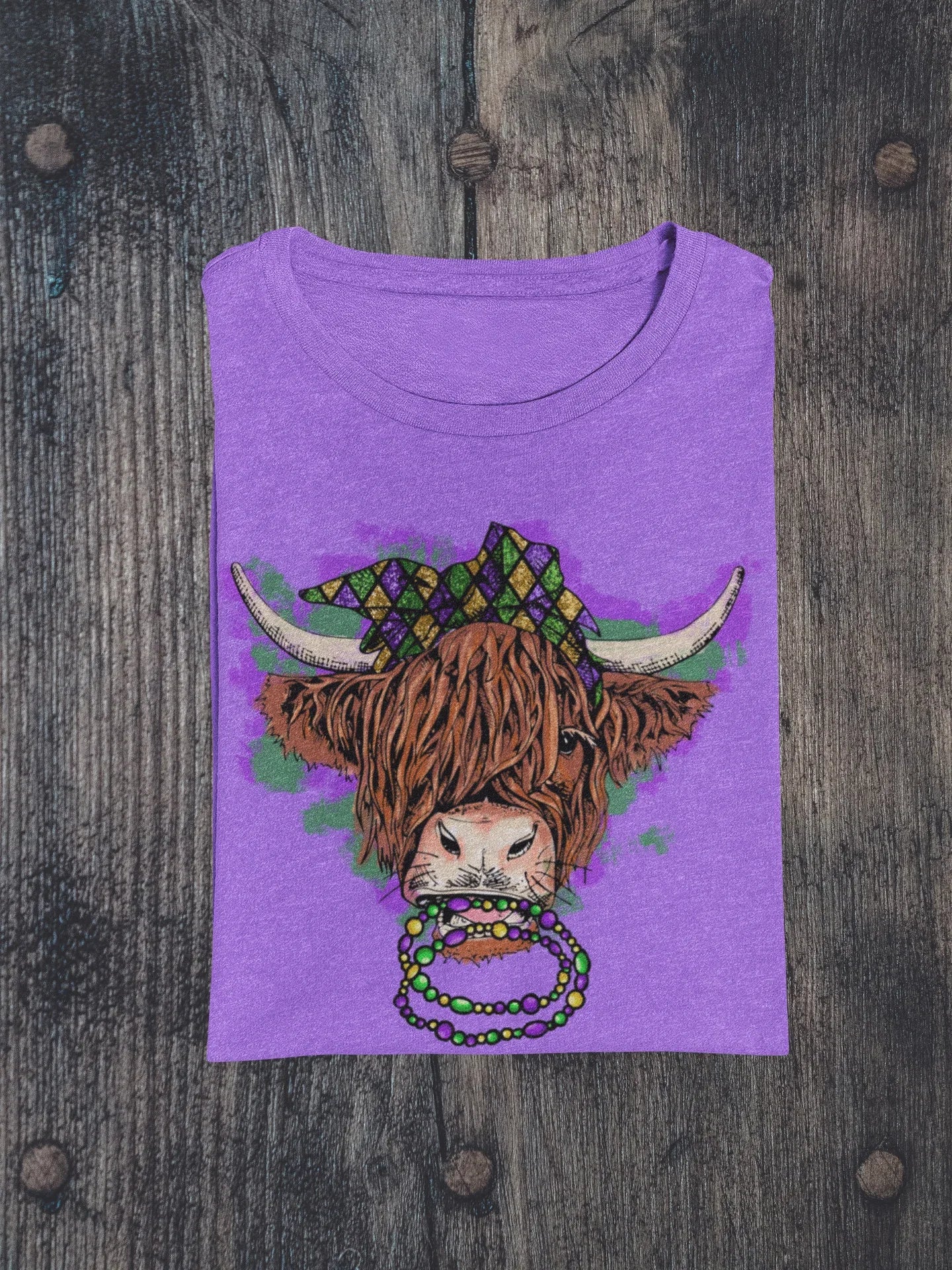 Highland Cow Mardi Gras Graphic Tee - Merch Girls