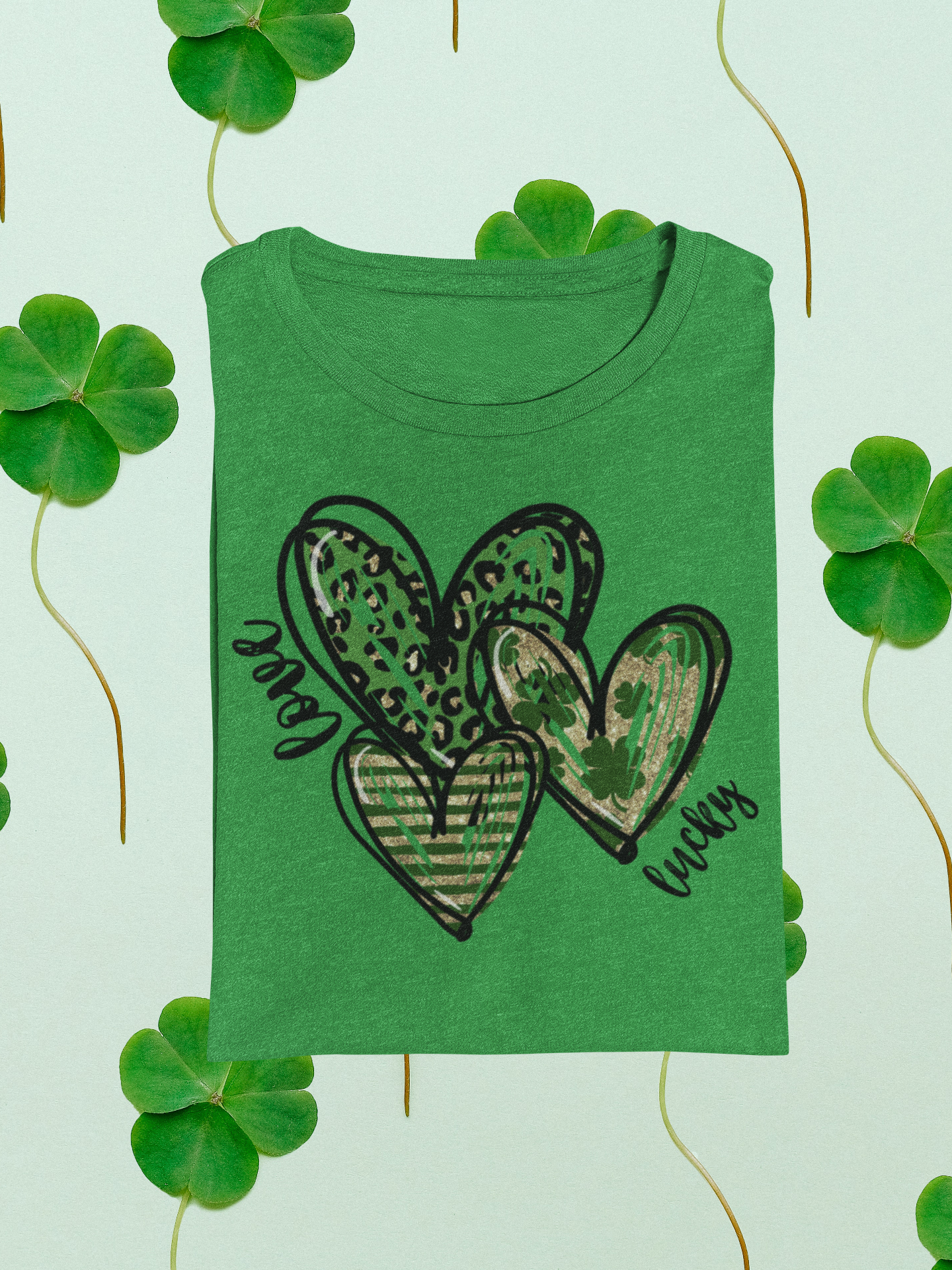 Heart Leopard Trio Lucky Love St Patricks Graphic Tee