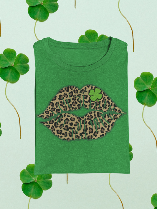Leopard Lips with Shamrock St Patricks Graphic Tee