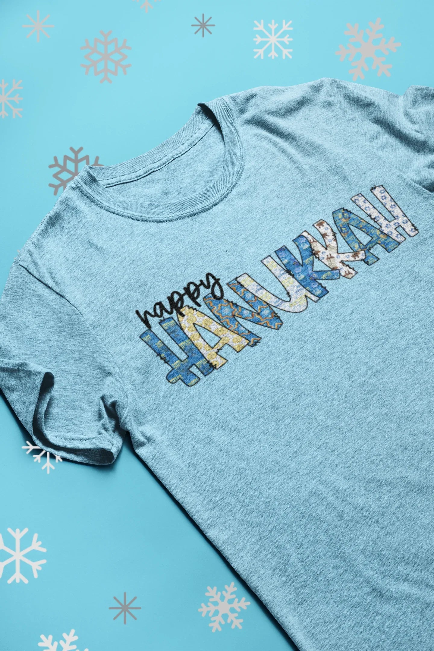 Happy Hanukkah Doodle Letters Holiday Graphic Tee - Merch Girls