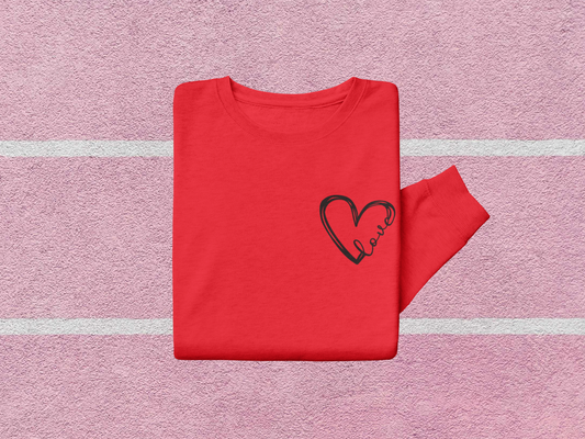 Doodle Heart Love Pocket Placement Valentine's Day Graphic Tee or Sweatshirt