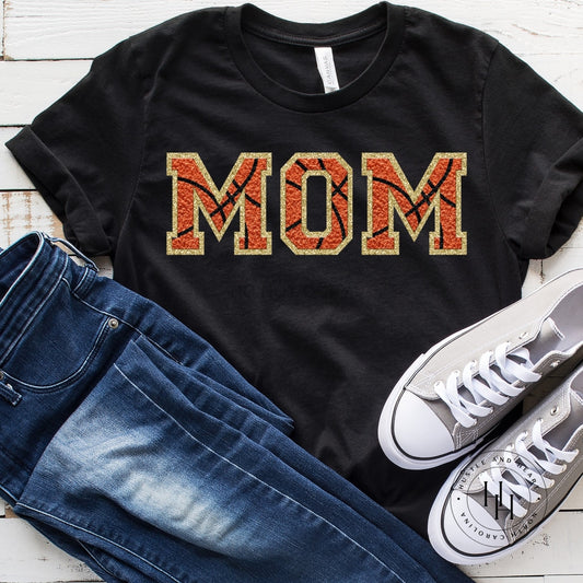 Mom Basketball Faux Chenille Letters Graphic Tee