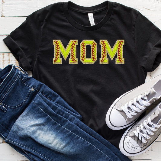 Mom Softball Faux Chenille Letters Graphic Tee