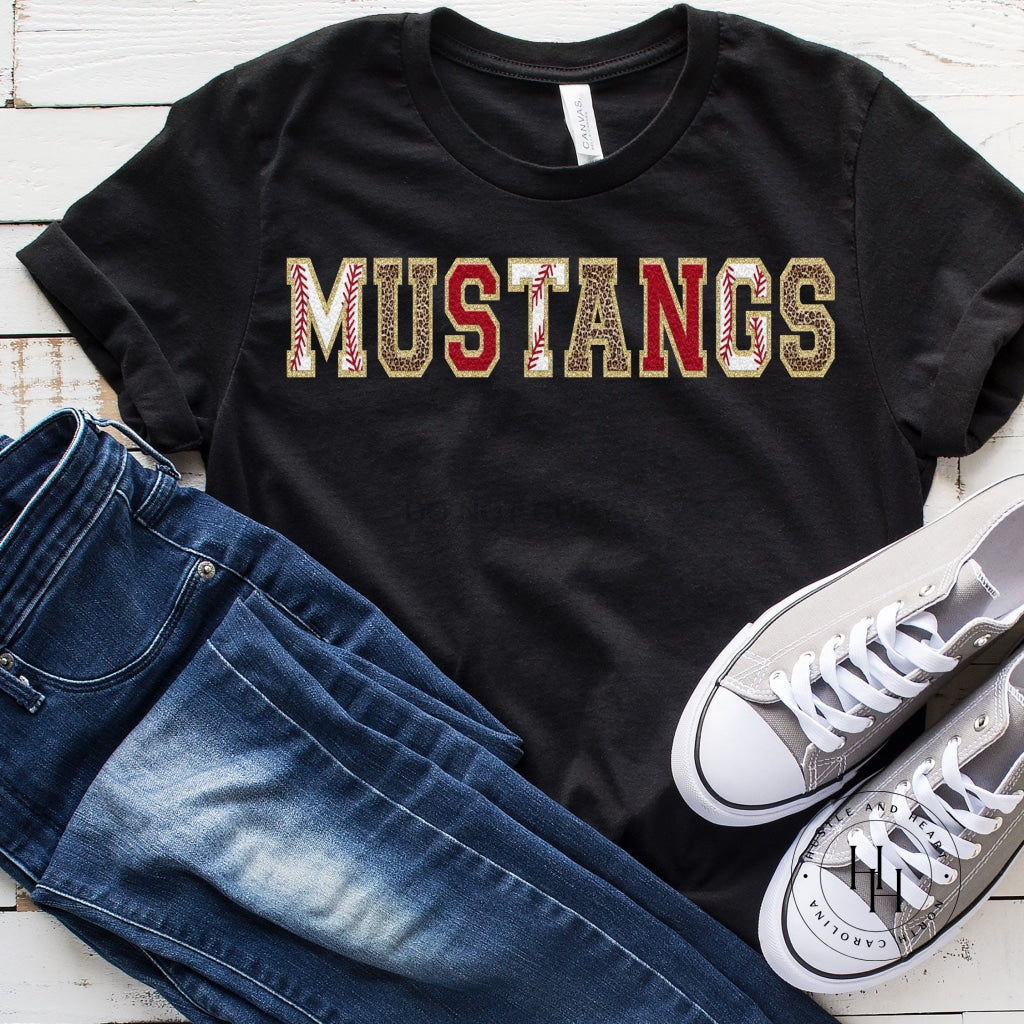 Mustangs Baseball/red/leopard Faux Chenille Letters Graphic Tee