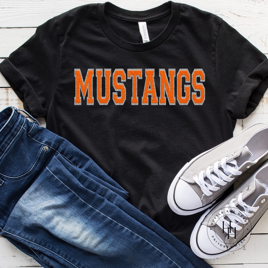 Mustangs Orange Faux Chenille Letters Graphic Tee