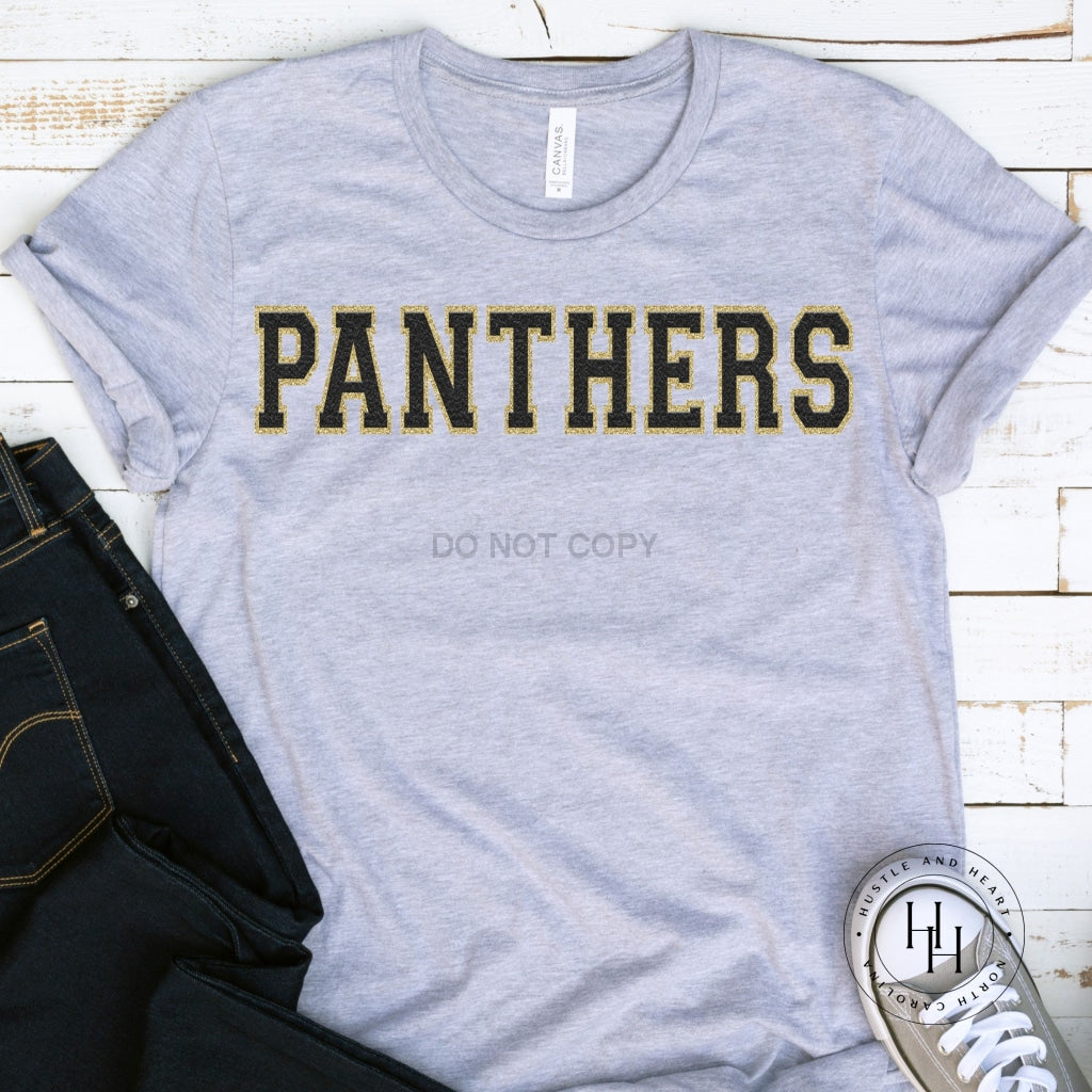 Panthers Black/gold Faux Chenille Letters Graphic Tee