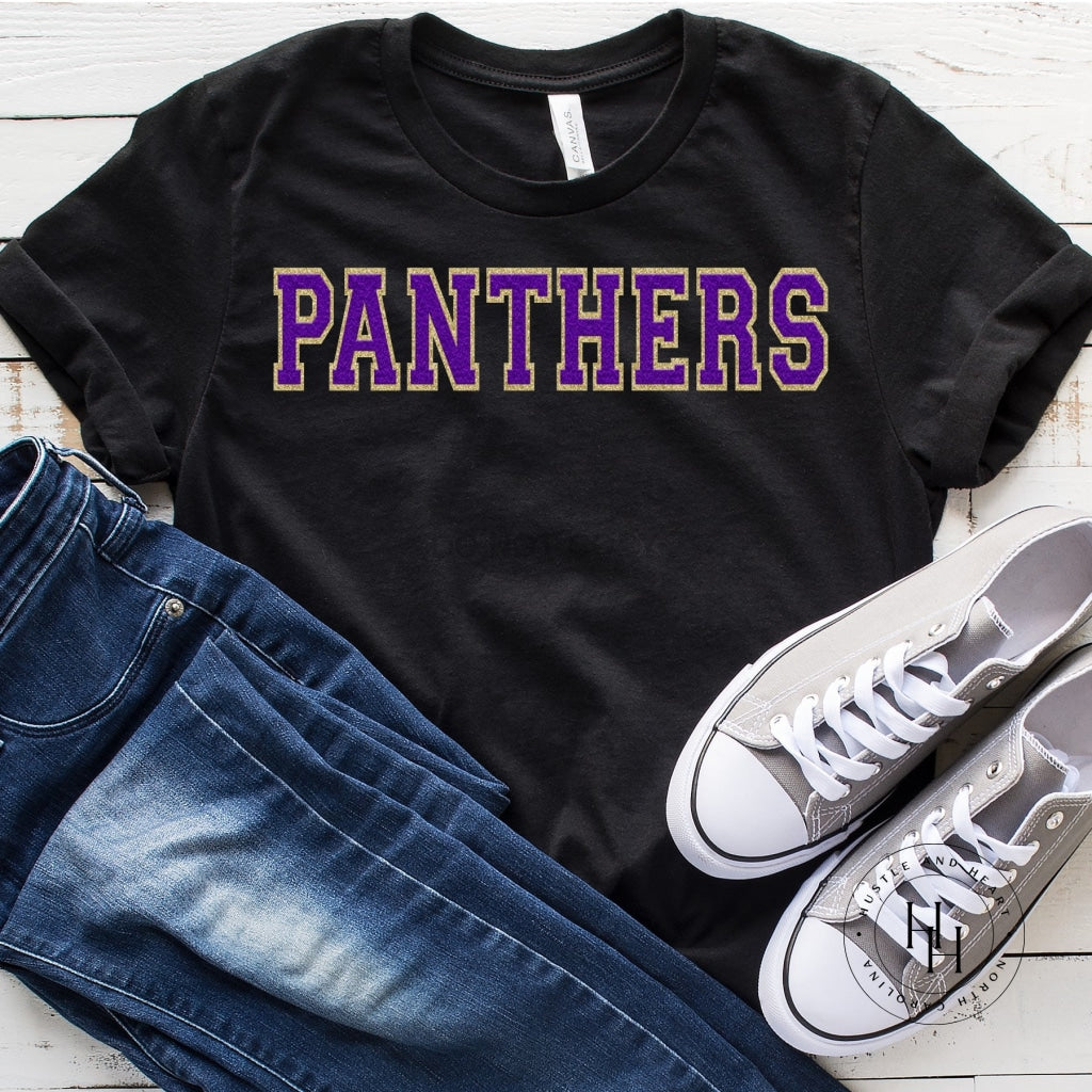 Panthers Purple/gold Faux Chenille Letters Graphic Tee