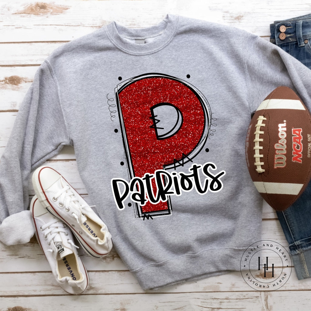 Patriots Red Glitter Varsity Doodle Graphic Tee Unisex Tee