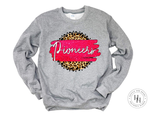 Pioneers Hot Pink/white With Tan Leopard Graphic Tee Youth Small / Unisex Sweatshirt Shirt