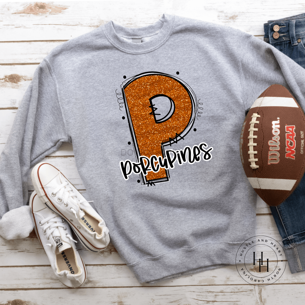 Porcupines Orange Glitter Varsity Doodle Graphic Tee Unisex Tee